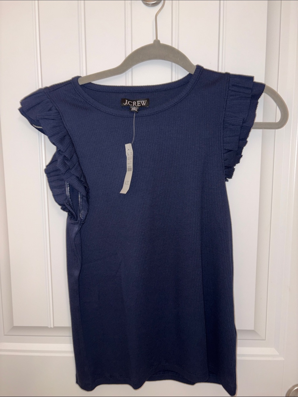 J. Crew Navy Ruffle Sleeve Knit Top Size Medium
